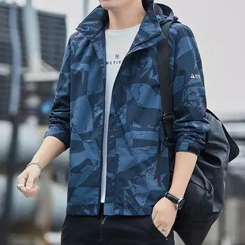 Осенняя новая высококачественная мужская куртка, мужская повседневная куртка для отдыха на открытом воздухе со съемной шапкой, ветрозащитная водонепроницаемая куртка M чёрный