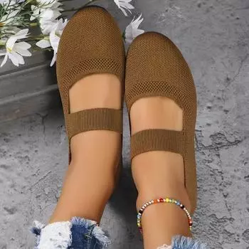 Осенняя новая женская модная нескользящая женская обувь с круглым носком на плоской подошве, однотонная женская обувь без шнуровки с сеткой, большой размер 43 коричневый