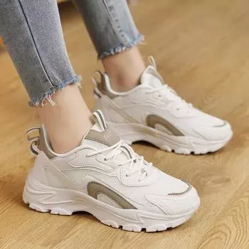 Осенняя новая женская обувь из вулканизированной кожи на платформе, повседневные кроссовки для женщин, обувь на плоской подошве, удобные кроссовки для бега, массивная спортивная обувь 35 чёрный