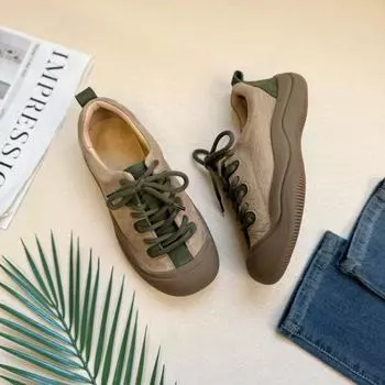 Осенняя новая женская обувь, обувь для хайкинга, повседневная, с круглым носком, на толстой подошве, с глубоким вырезом, на шнуровке, с мягкой поверхностью, удобная женская обувь, женские туфли 35 зелёный