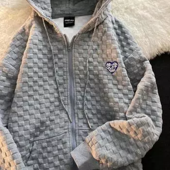 Осенняя новая женская толстовка с капюшоном, свободная вафельная корейская версия All Design Sense, кардиган с длинными рукавами, пальто M белый