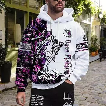 Осенняя новинка 3D Active Fish Printed мужская тонкая толстовка с капюшоном повседневная удобная 3D цифровая печать толстовка мужская XS белый