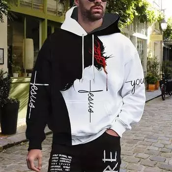 Осенняя новинка 3D черно-белый гетерохроматический принт мужская тонкая толстовка с капюшоном повседневная, удобная 3D цифровая печать толстовка мужская XS чёрный