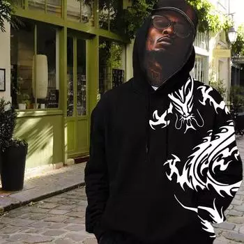 Осенняя новинка 3D черно-белый таинственный дракон принт мужская тонкая толстовка повседневная, удобная 3D цифровая печать толстовка мужская XS чёрный