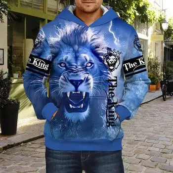 Осенняя новинка 3D красочный лев принтованный мужской тонкий толстовка повседневный удобный 3D цифровой принт толстовка мужской XS