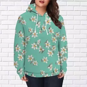 Осенняя новинка 3D-печатная цифровая белая лилия с капюшоном для женщин бейсбольная форма XS зелёный