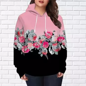 Осенняя новинка 3D-печатная цифровая розовая роза с капюшоном женская бейсбольная форма XS розовый