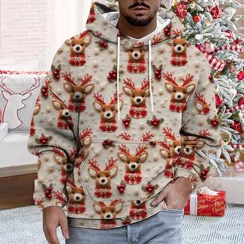 Осенняя новинка 3D-печатная рождественская праздничная серия с капюшоном для мужчин и женщин M