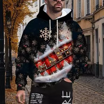 Осенняя новинка 3D Рождественские снежинки Печатный мужской тонкий толстовка с капюшоном Повседневный, удобный 3D цифровой печати толстовка Мужская XS чёрный