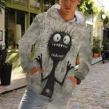 Осенняя новинка 3D Stray Little Person Printed мужская тонкая толстовка с капюшоном повседневная, удобная 3D цифровая печать толстовка мужская XS чёрный