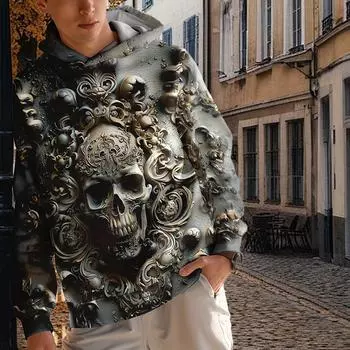 Осенняя новинка 3D Wealthy Skeleton Printed Men s Thin Hoodie Casual Comfortable 3D Digital Printing Hoodie Men XS чёрный