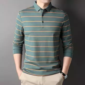 Осенняя новинка для молодежи и мужчин среднего возраста, хлопковая рубашка поло с лацканами, мужская полосатая футболка с длинным рукавом M