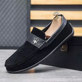 Осенняя новинка Doudou, мужская британская обувь на мягкой подошве, повседневная обувь, модные универсальные туфли с одной педалью, черные мужские туфли 39