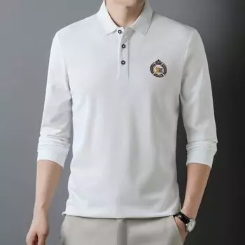 Осенняя новинка, футболка с длинными рукавами и лацканами из пике, мужская, весна и осень, новый повседневный вышитый модный топ, простой M