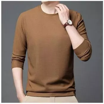 Осенняя новинка, футболка с длинными рукавами, мужская однотонная рубашка для отца среднего возраста, мужской универсальный свитер с круглым вырезом M