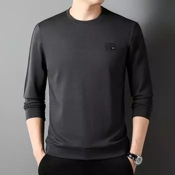 Осенняя новинка, футболка с длинными рукавами, толстовка для молодых и средних мужчин, повседневная, модная, с круглым вырезом, с принтом, в корейском стиле M