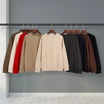 Осенняя новинка, хлопковая однотонная толстовка с круглым вырезом, тонкий топ с длинными рукавами, модная мужская и женская одежда для вечеринок, толстовка с капюшоном S чёрный