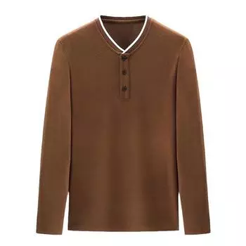 Осенняя новинка из хлопка и спандекса, мужская футболка с длинными рукавами, тонкий воротник-стойка, повседневная рубашка в стиле кэжуал и забота о молодежи M
