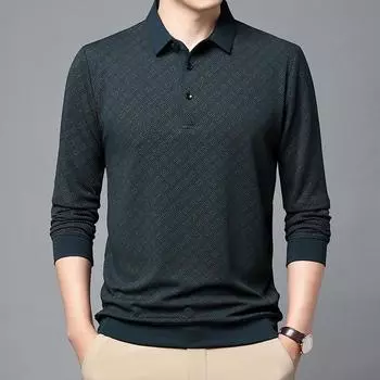 Осенняя новинка из мерсеризованного хлопка для мужчин среднего и пожилого возраста, футболка с длинными рукавами, свободная повседневная рубашка с лацканами, рубашка-поло, верхняя часть M