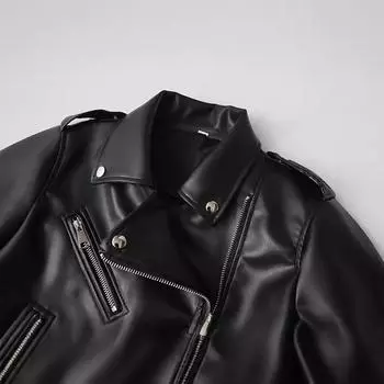 Осенняя новинка косая планка черная облегающая куртка локомотив куртка короткая кожаная куртка локомотив S чёрный