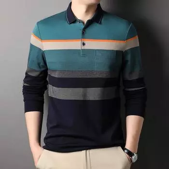 Осенняя новинка мужская футболка хлопковый топ с лацканами мужская футболка с длинными рукавами M