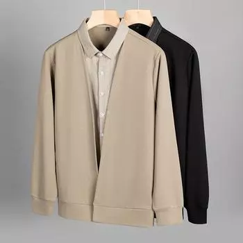 Осенняя новинка мужская поддельная рубашка из двух частей свитер кардиган повседневный деловой свитер свитер куртка мужская одежда M