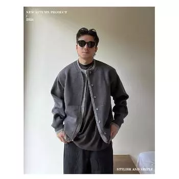 Осенняя новинка, поддельный двухкомпонентный вязаный кардиган контрастного цвета, пальто для мужчин, молодежный повседневный универсальный свитер в стиле ленивый стиль, пальто для мужчин M темно-серого