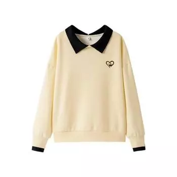 Осенняя новинка, простой и универсальный свободный свитер-свитшот для женщин, контрастный цвет, имитация двух частей, повседневный топ с лацканами для женщин S