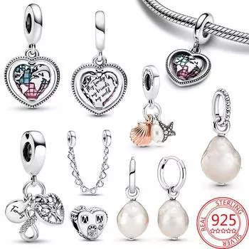 Осенняя новинка, стерлинговое серебро 925 пробы, карта любви, подвеска-подвеска с пресноводным жемчугом, подходит для оригинального браслета, женские украшения «сделай сам»