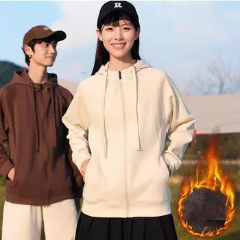 Осенняя новинка, толстовка из хлопка с капюшоном и молнией, однотонная, утолщенная, с длинными рукавами, модная мужская и женская одежда для вечеринок, толстовка с капюшоном S красный