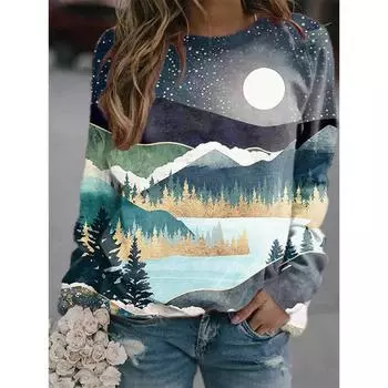 Осенняя новинка, уличная повседневная толстовка с 3D цветочным принтом и бабочкой, круглым вырезом и длинными рукавами y2k, винтажная женская свободная толстовка больших размеров L