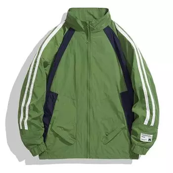 Осенняя новинка, высококачественная куртка с контрастными цветами и воротником-стойкой, мужская и женская, ветрозащитная мужская куртка M зелёный