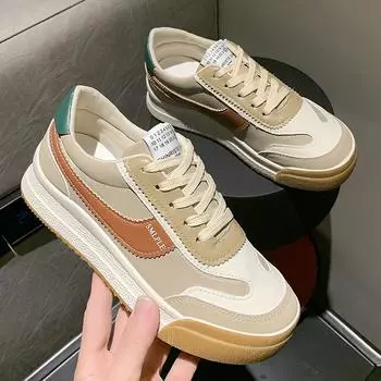 Осенняя обувь для папы, женская модная обувь 2024 года, повседневная обувь из кожи на шнуровке на плоской подошве, корейские студенческие кроссовки на платформе, женская вулканизированная обувь 35 зелёный