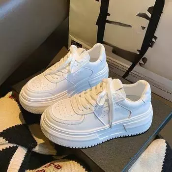 Осенняя обувь для женщин. Маленькие белые туфли с толстой подошвой. Плоская подошва с противоскользящей подошвой. Износостойкая повседневная обувь с толстой подошвой. 35 белый