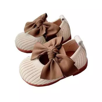 Осенняя обувь принцессы с бантом на мягкой подошве для маленьких девочек, детская дышащая обувь 17