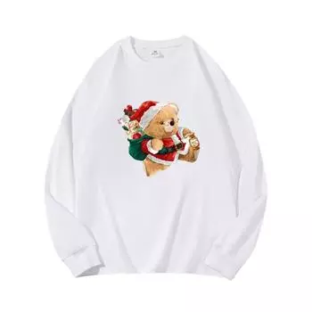 Осенняя одежда Christmas Bear с длинными рукавами из чистого хлопка, новый мужской и женский топ, весенний внутренний слой, базовая рубашка, футболка с круглым вырезом и длинными рукавами M коричневый