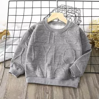 Осенняя одежда для детей, милый топ с круглым вырезом для мальчиков и девочек, однотонные модные повседневные толстовки с героями мультфильмов 90cm серый