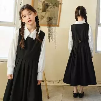 Осенняя одежда для девочек, комплект из двух предметов, черная юбка на подтяжках 110cm