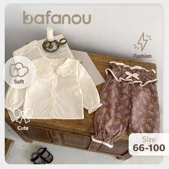 Осенняя одежда для младенцев с длинными рукавами, топ с воротником Питер Пэн, штаны с цветочным принтом, комплект из 2 предметов, симпатичные комплекты одежды из хлопка для девочек, bafanou 66183 73cm(6-12M) абрикосовый