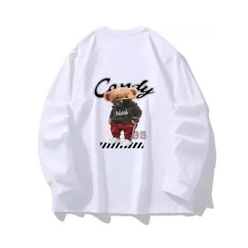 Осенняя одежда Mask Bear с длинными рукавами из чистого хлопка, новый мужской и женский топ, весенний внутренний слой, базовая рубашка, футболка с круглым вырезом и длинными рукавами M коричневый