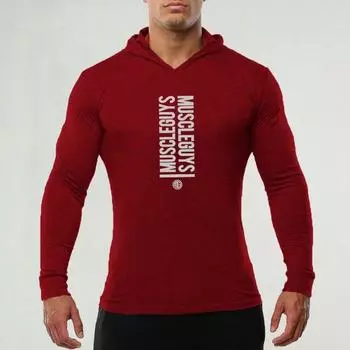 Осенняя одежда Muscleguys, мужские топы с длинными рукавами, спортивная удобная футболка для бега, красивые новые поступления, футболка с капюшоном M чёрный