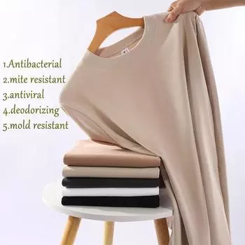 Осенняя одежда, новая футболка с длинными рукавами из плотного чистого хлопка, 7A, антибактериальный внутренний слой, базовая футболка, мужская рубашка с круглым вырезом и длинными рукавами M верблюд