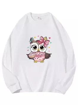 Осенняя одежда Owl, длинный рукав, чистый хлопок, новый мужской и женский топ, весенний внутренний слой, базовая рубашка, футболка с круглым вырезом и длинными рукавами M коричневый