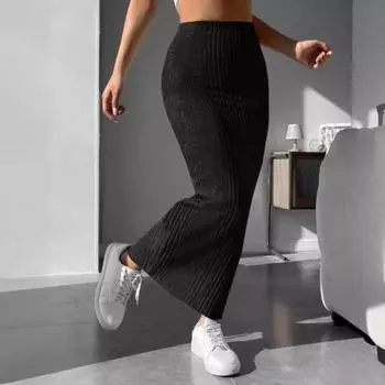 Осенняя одежда Повседневная юбка Женская узкая нерегулярная полосатая юбка S чёрный