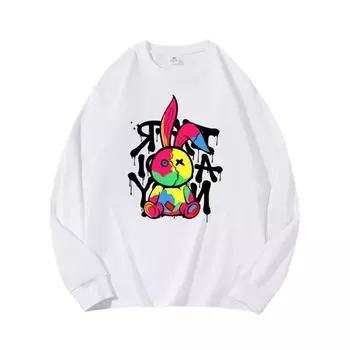 Осенняя одежда с цветным кроликом, длинный рукав, чистый хлопок, новый мужской и женский топ, весенний внутренний слой, базовая рубашка, футболка с круглым вырезом и длинными рукавами M коричневый