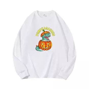 Осенняя одежда с изображением динозавра-тыквы, длинный рукав, чистый хлопок, новый мужской и женский топ, весенний внутренний слой, базовая рубашка, футболка с круглым вырезом и длинными рукавами M коричневый