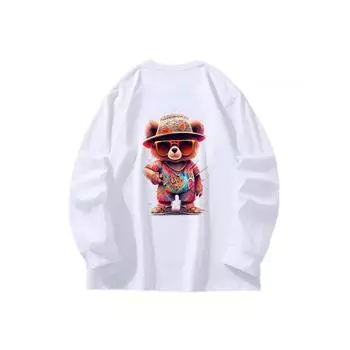 Осенняя одежда с разноцветным медведем, длинный рукав, чистый хлопок, новый мужской и женский топ, весенний внутренний слой, базовая рубашка, футболка с круглым вырезом и длинными рукавами M коричневый