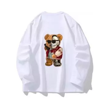 Осенняя одежда Skeleton Bear с длинными рукавами из чистого хлопка, новый мужской и женский топ, весенний внутренний слой, базовая рубашка, футболка с круглым вырезом и длинными рукавами M коричневый