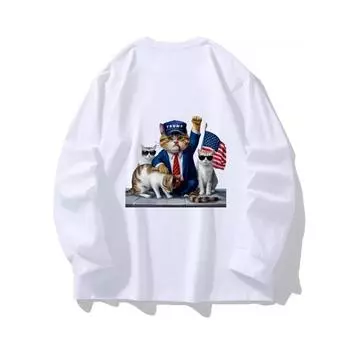 Осенняя одежда Trump Cat, длинный рукав, чистый хлопок, новый мужской и женский топ, весенний внутренний слой, базовая рубашка, футболка с круглым вырезом и длинными рукавами M коричневый