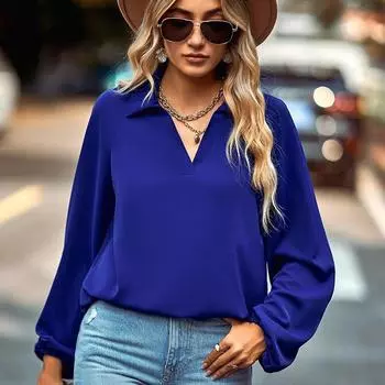 Осенняя однотонная женская рубашка с v-образным вырезом, повседневная блузка с длинным рукавом, женские зимние топы, модная женская элегантная одежда Blusas 23923 S чёрный